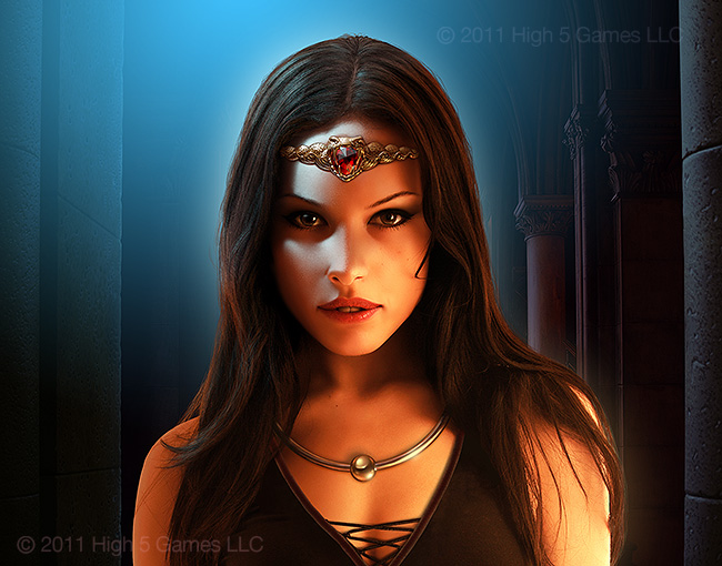 Illustration of girl in moody castle interior. Digital artwork by Christopher Johnson.